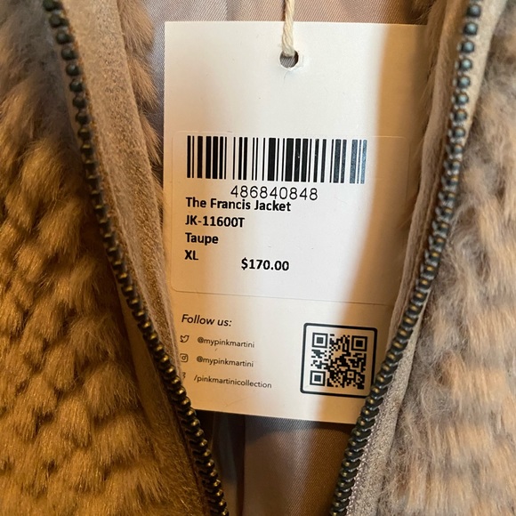 New Pink Martini Francis cozy bomber taupe xl - Picture 3 of 4